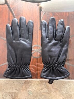 Jos A. Bank Black Genuine Leather Gloves Mens Size L Winter Warm Classic